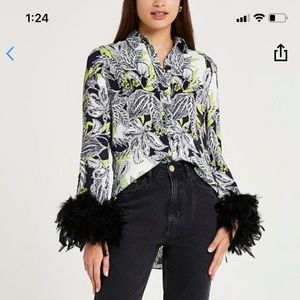River Island black feather cuff shirt